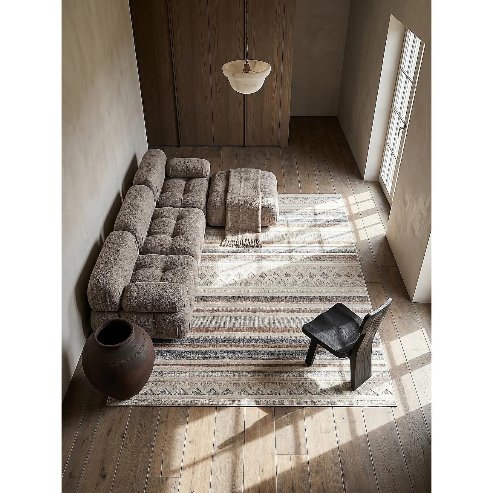 Kadima Design Waschbarer Teppich RIDGE Boho Streifen Grau-Beige