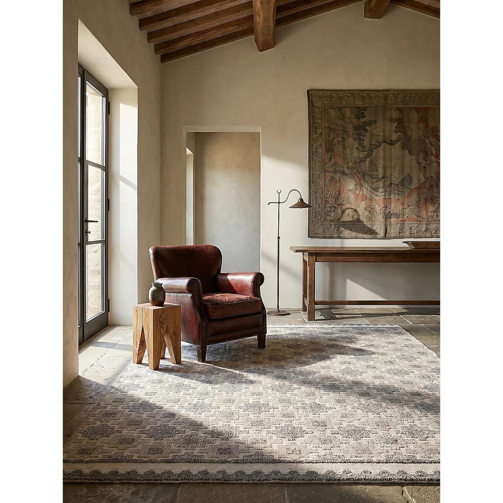 Kadima Design Teppich RIDGE Grau-Beige Mosaik Flachgewebe