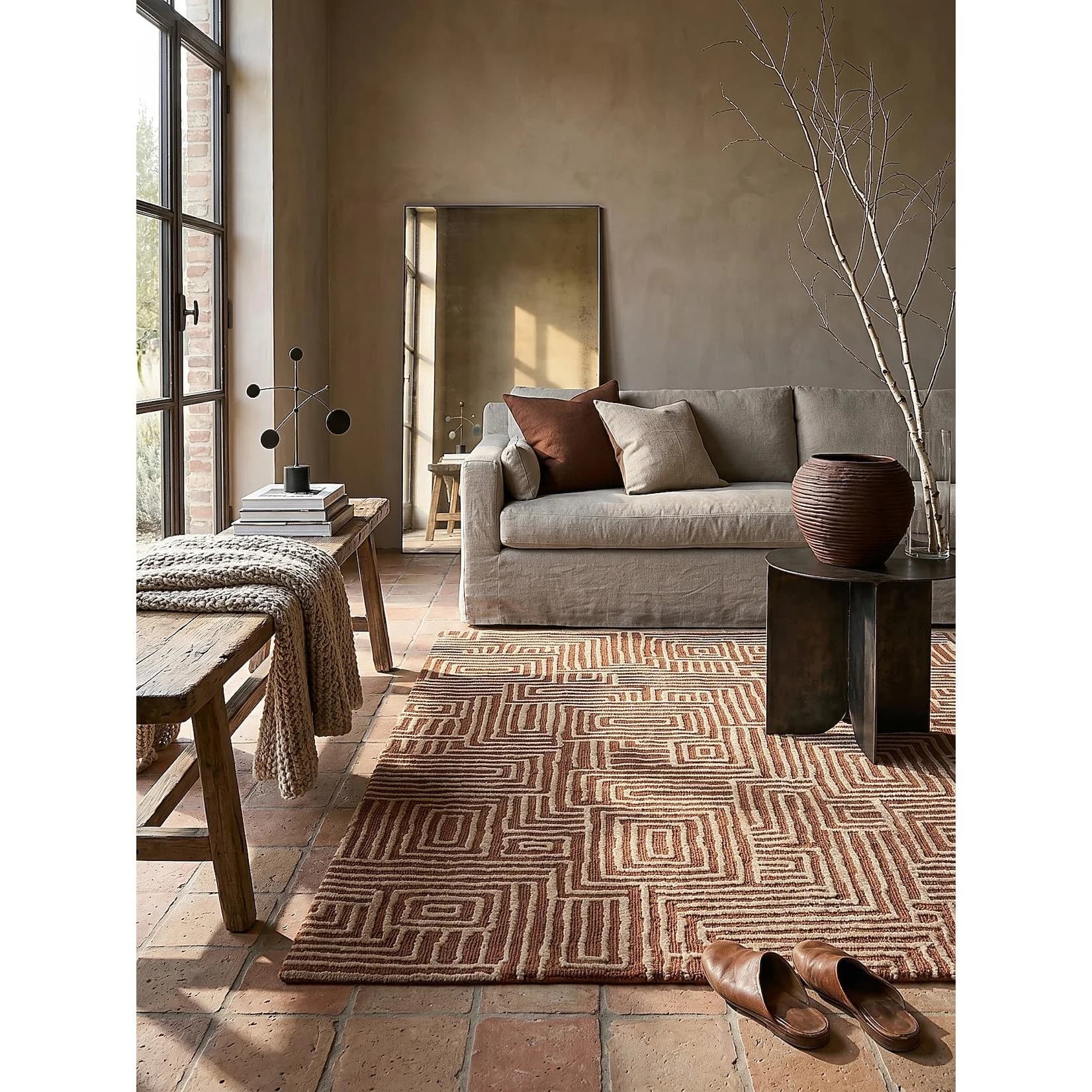 KADIMA DESIGN Teppich ARLEN Terrakotta Labyrinth Geo Polyester