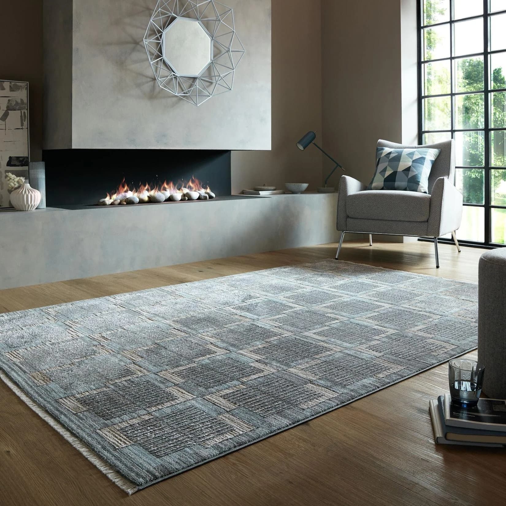 KADIMA DESIGN Teppich DALE Kariert Grau 200x290 cm Polyester