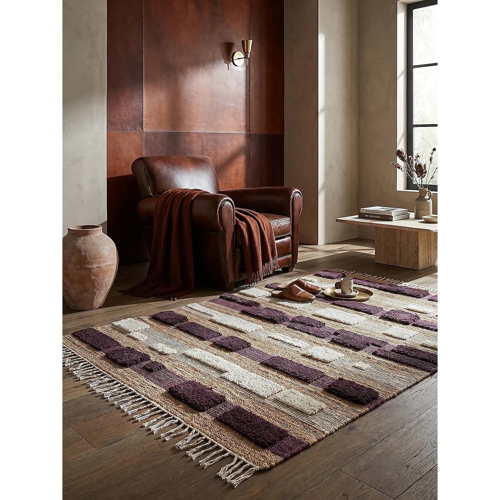 KADIMA DESIGN Juteteppich WHARFE Geometrisch Natur-Lila