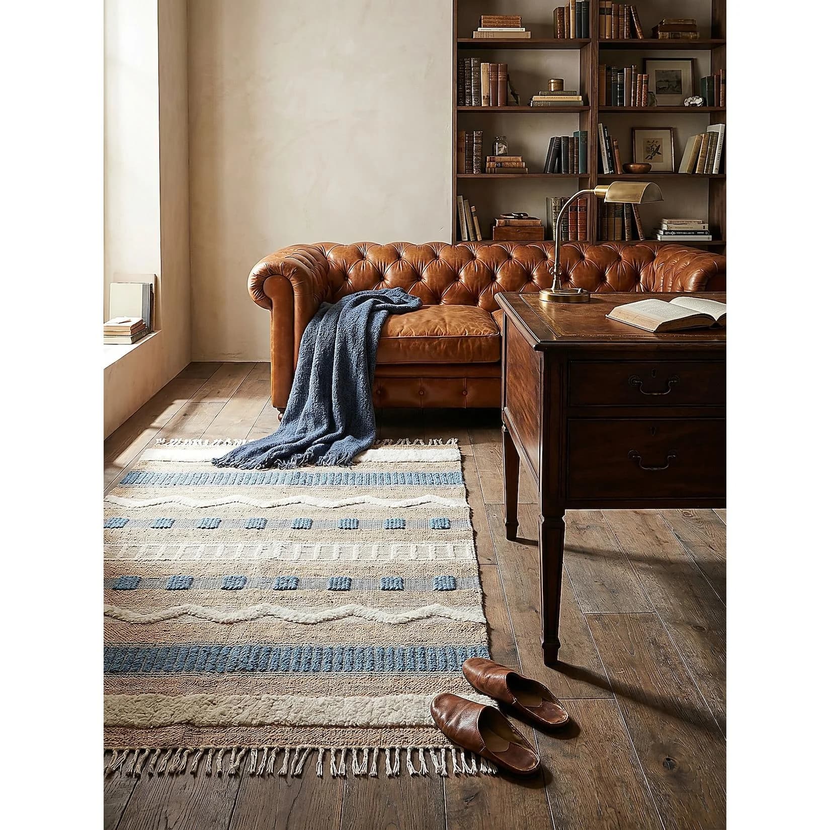 Kadima Design Designerteppich WHARFE Boho Jute 160x230 cm Natur-Blau