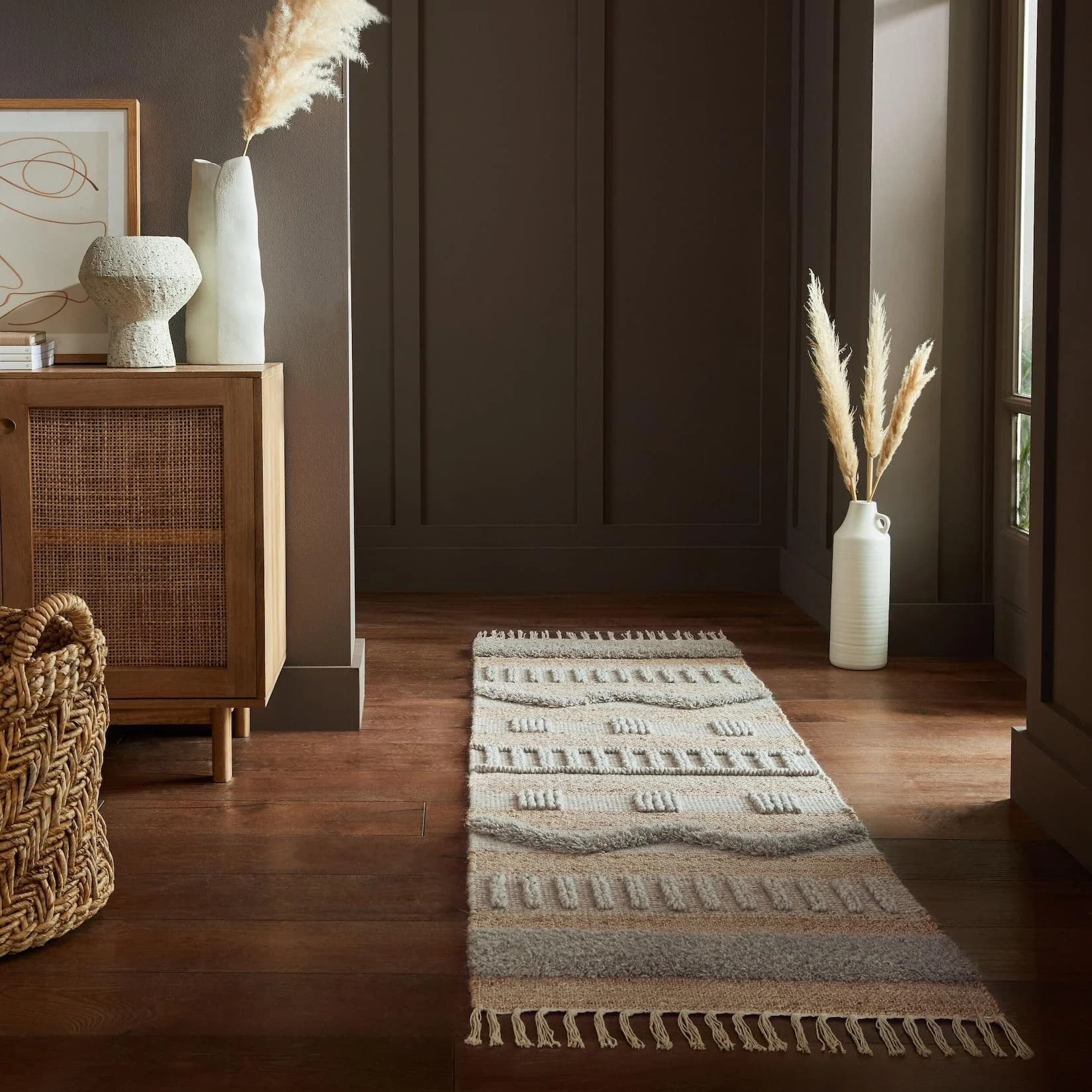 Kadima Design Teppich-Läufer WHARFE Boho Jute 60x230 cm Natur-Grau
