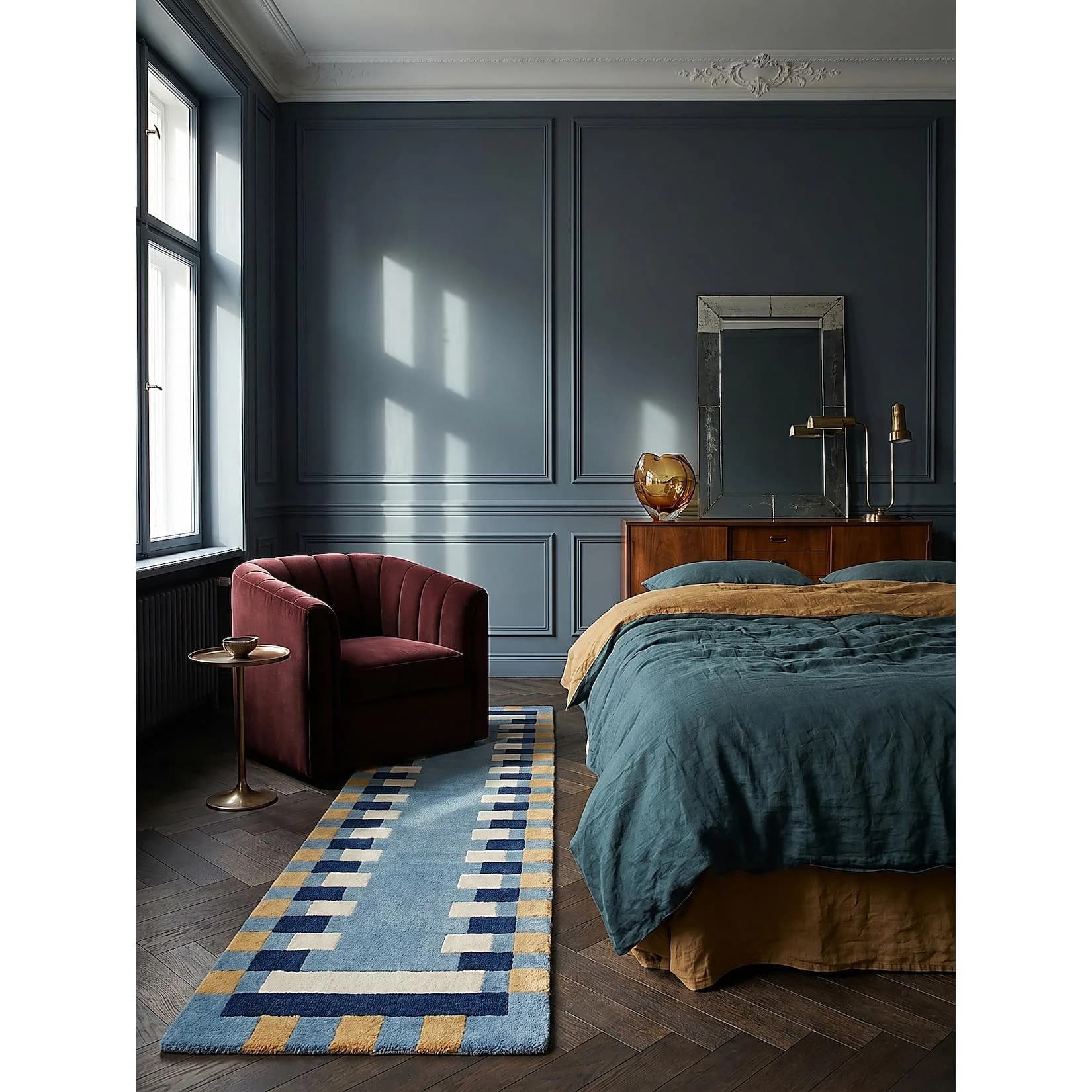 Kadima Design Teppich-Läufer WENSUM Kurzflor Wolle Blau-Gelb