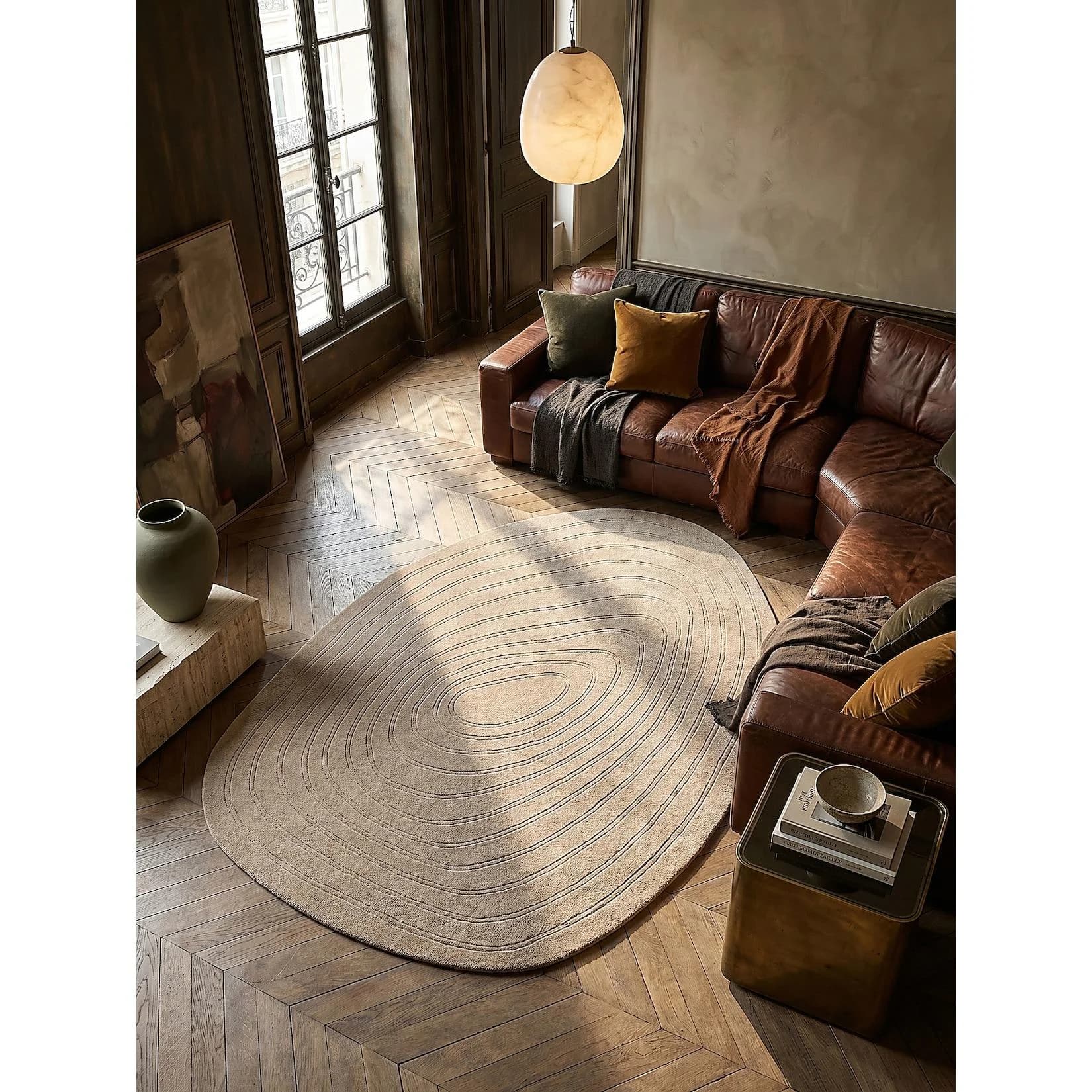 Kadima Design Wollteppich PARRET Oval Beige Ringrelief