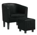 furnicato Clubsessel mit Fußhocker Schwarz Kunstleder Bild 1