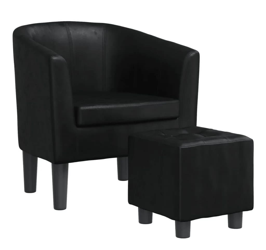 furnicato Clubsessel mit Fußhocker Schwarz Kunstleder
