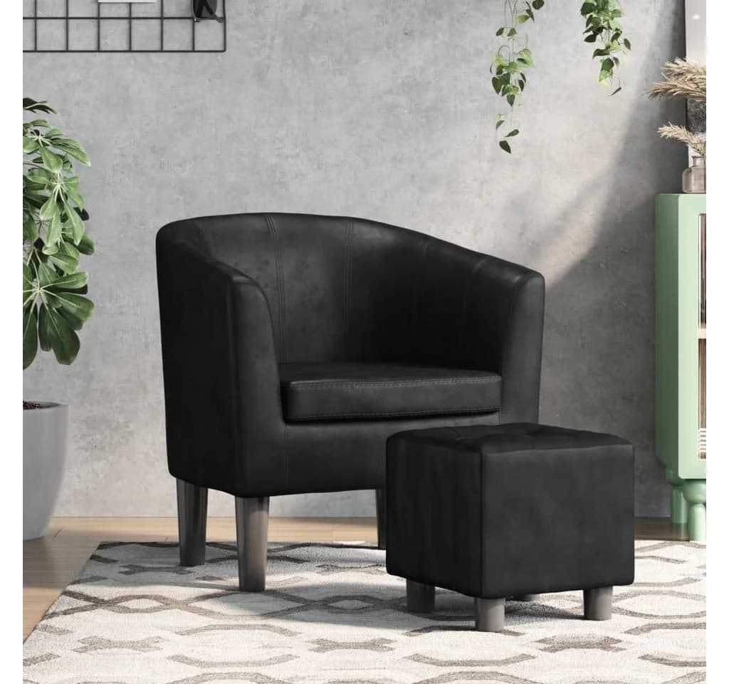 furnicato Clubsessel mit Fußhocker Schwarz Kunstleder - Bild 2