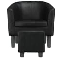 furnicato Clubsessel mit Fußhocker Schwarz Kunstleder Bild 3