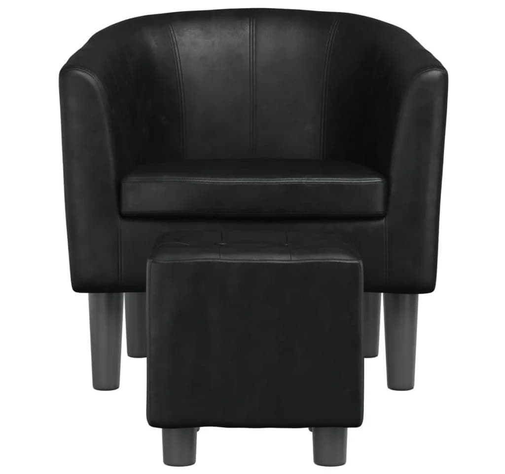 furnicato Clubsessel mit Fußhocker Schwarz Kunstleder - Bild 3