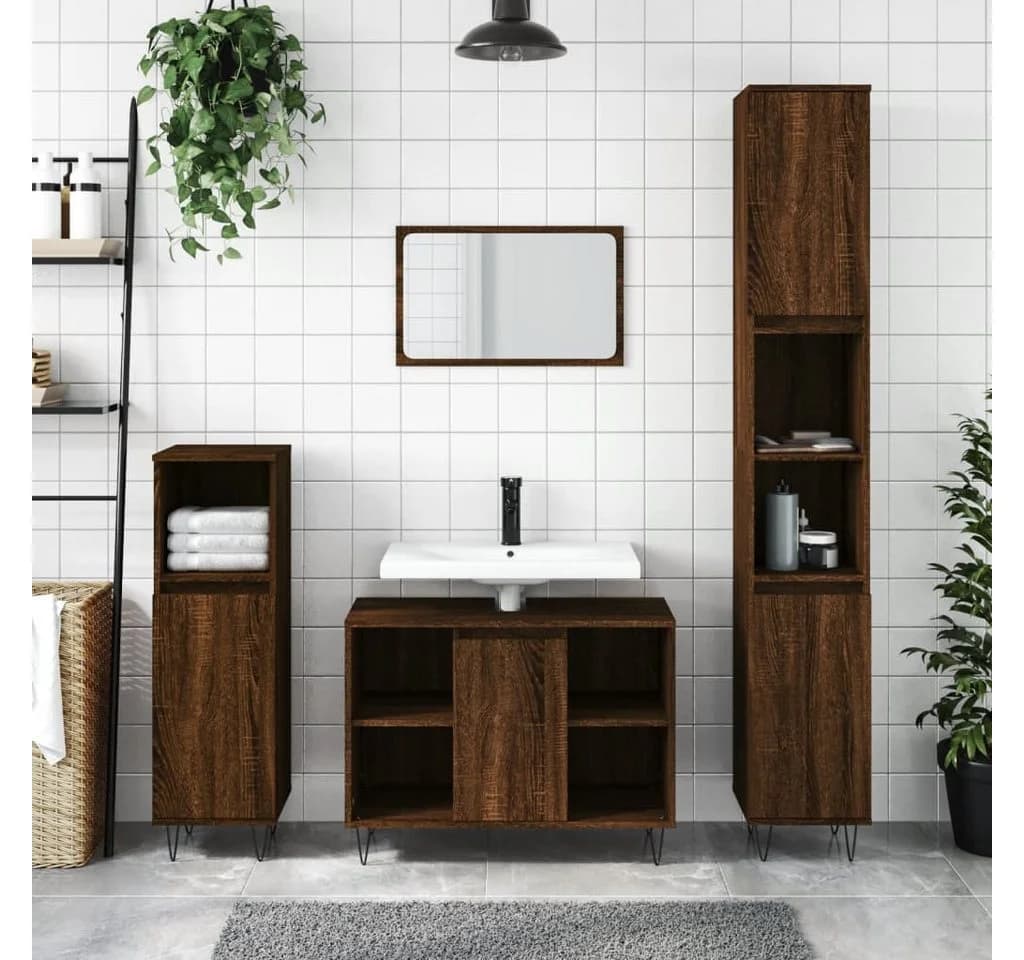 furnicato Badkommode Braun Massivholz Optik mit Eisenfüßen - Bild 2