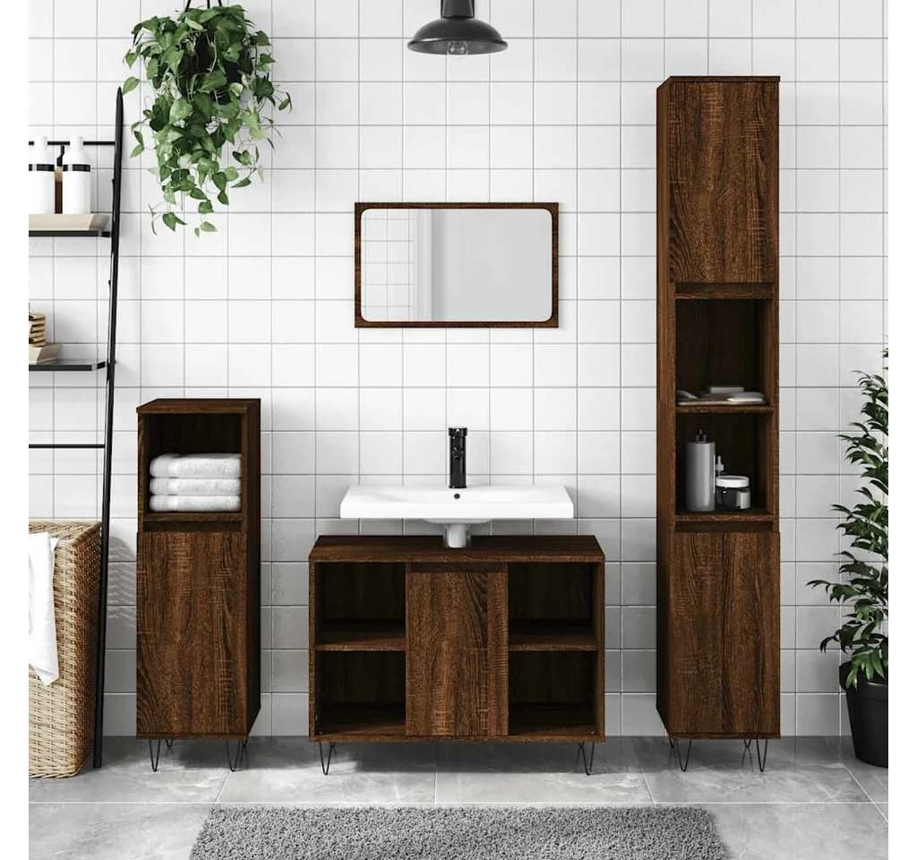furnicato Badkommode mit Tür und offenen Fächern Braun Eichen-Optik - Bild 2