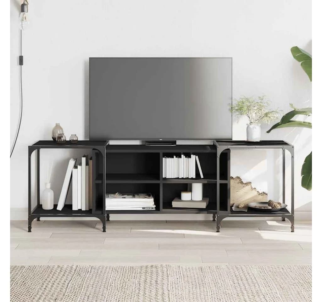 furnicato Verstellbarer TV-Schrank Schwarz Holzwerkstoff Metall - Bild 2