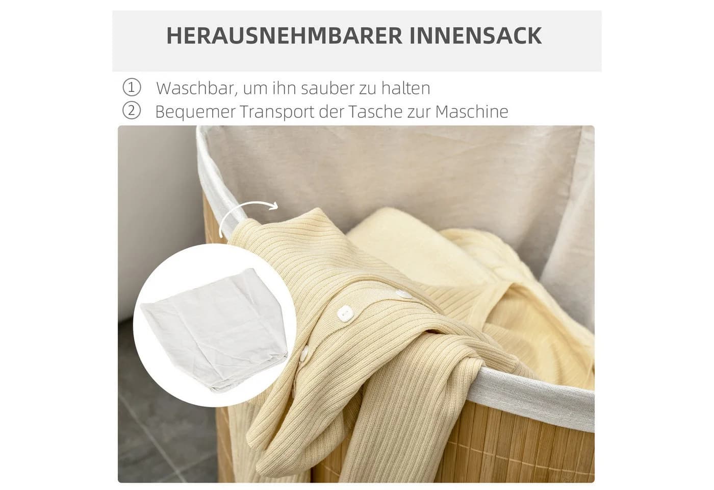 Eleganter Wäschekorb aus Bambus und Stoff - Bild 4