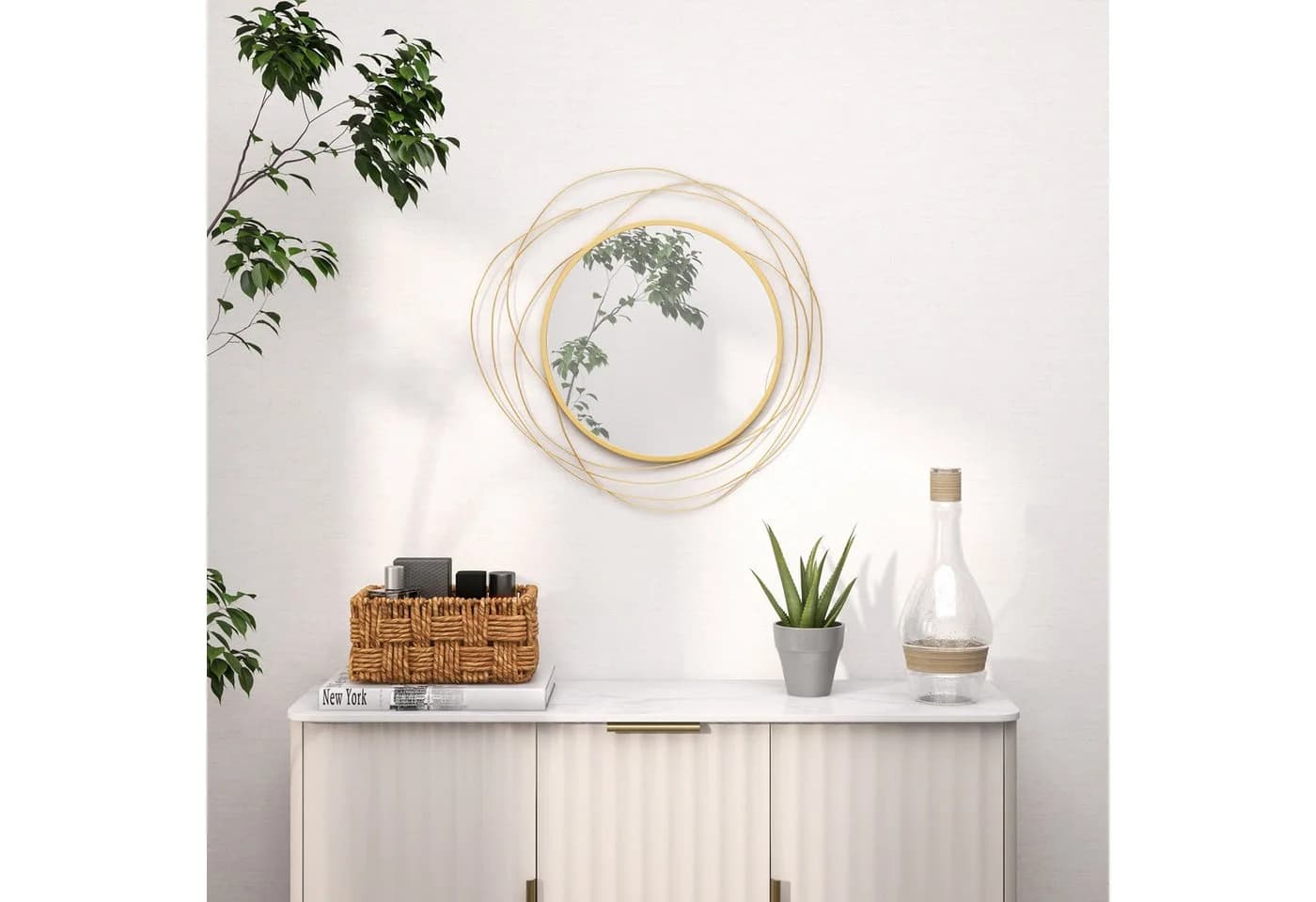 furnicato Wandspiegel rund Metallrahmen Gold Ø65 cm