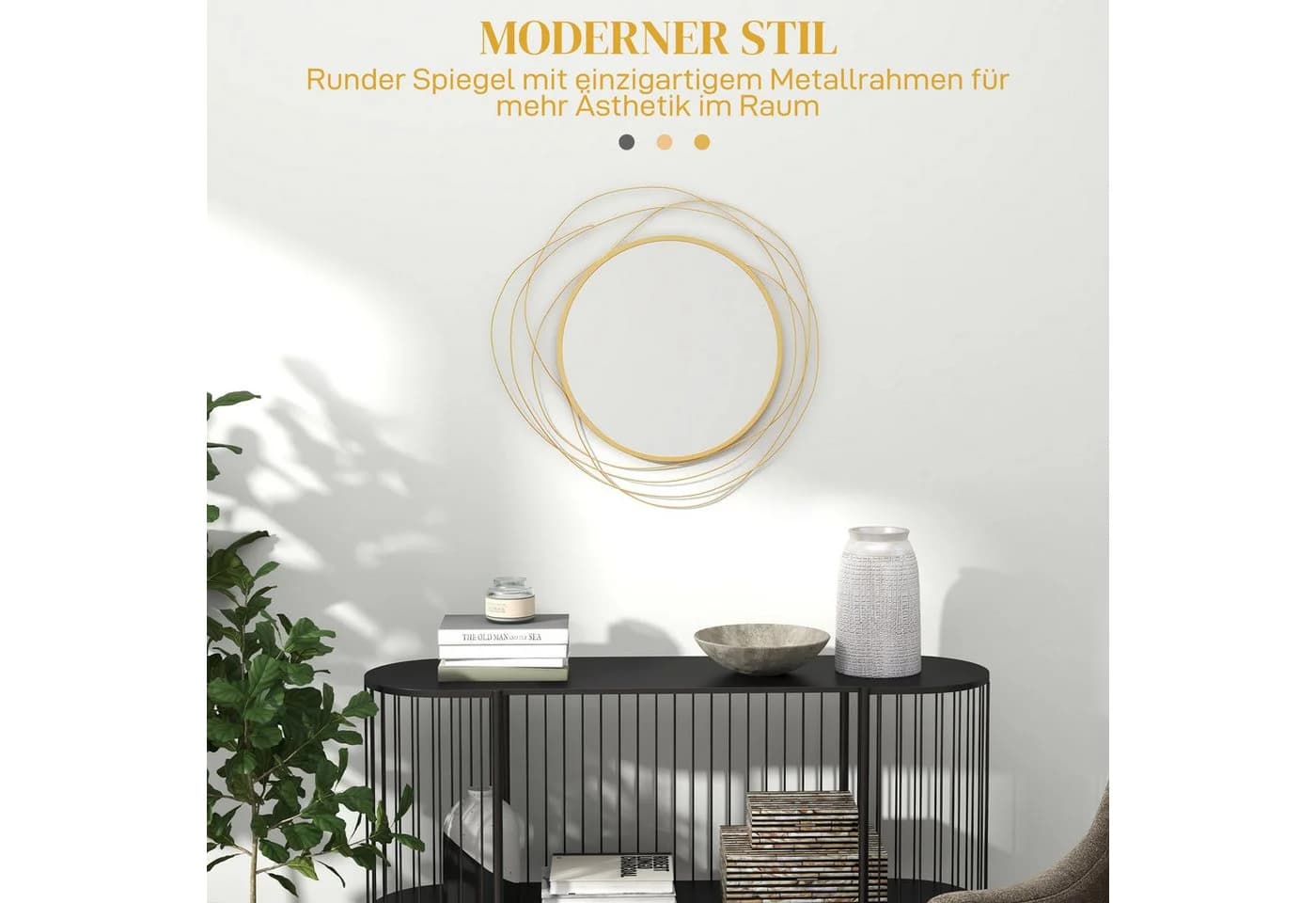 furnicato Wandspiegel rund Metallrahmen Gold Ø65 cm - Bild 3