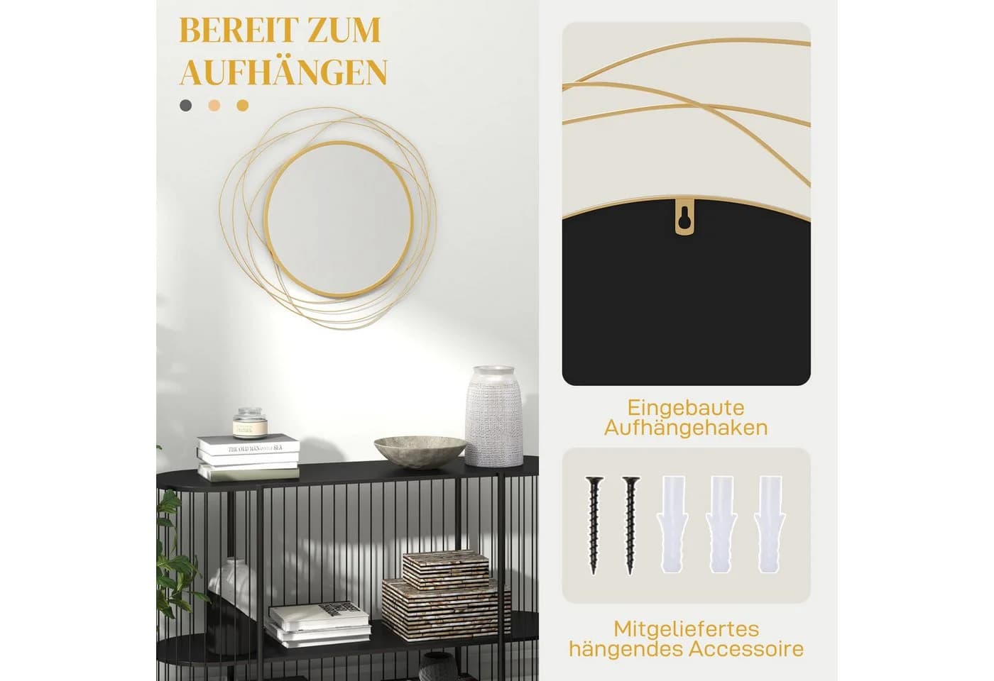 furnicato Wandspiegel rund Metallrahmen Gold Ø65 cm - Bild 4