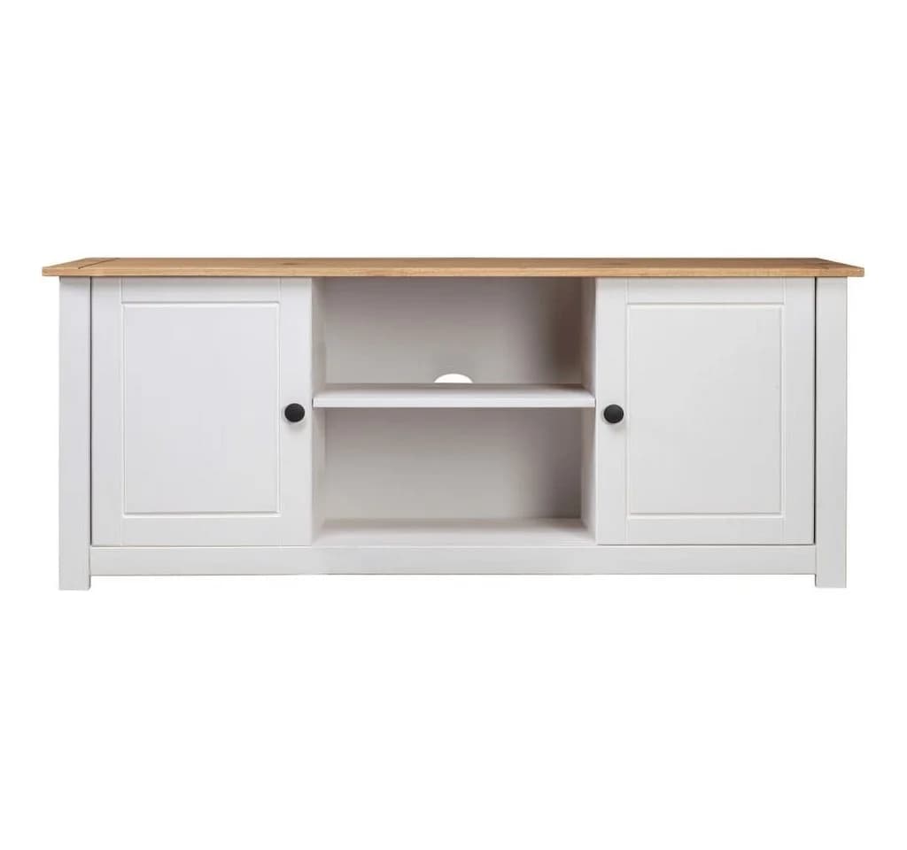 furnicato TV-Schrank Weiß und Naturholz Massivholz Retro-Lowboard