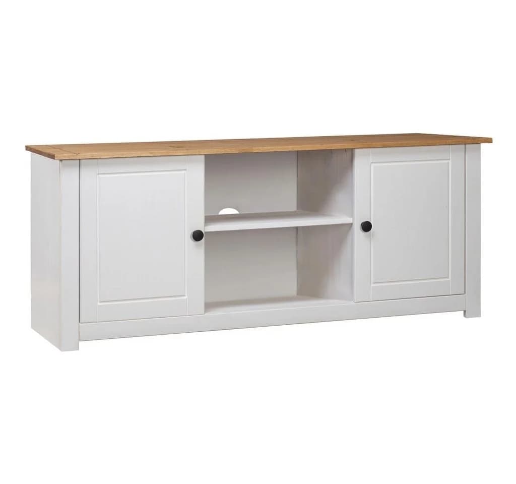 furnicato TV-Schrank Weiß und Naturholz Massivholz Retro-Lowboard - Bild 2