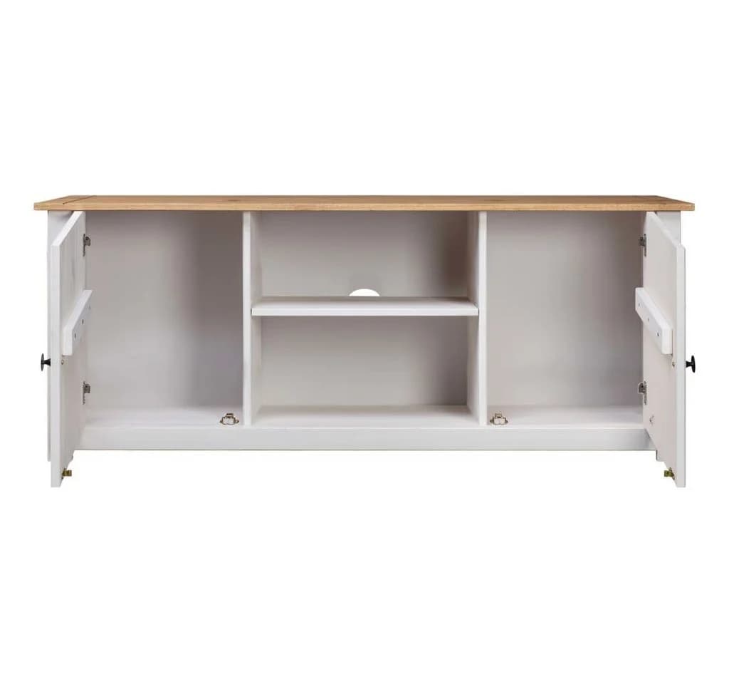 furnicato TV-Schrank Weiß und Naturholz Massivholz Retro-Lowboard - Bild 3