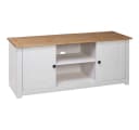furnicato TV-Schrank Weiß und Naturholz Massivholz Retro-Lowboard Bild 4