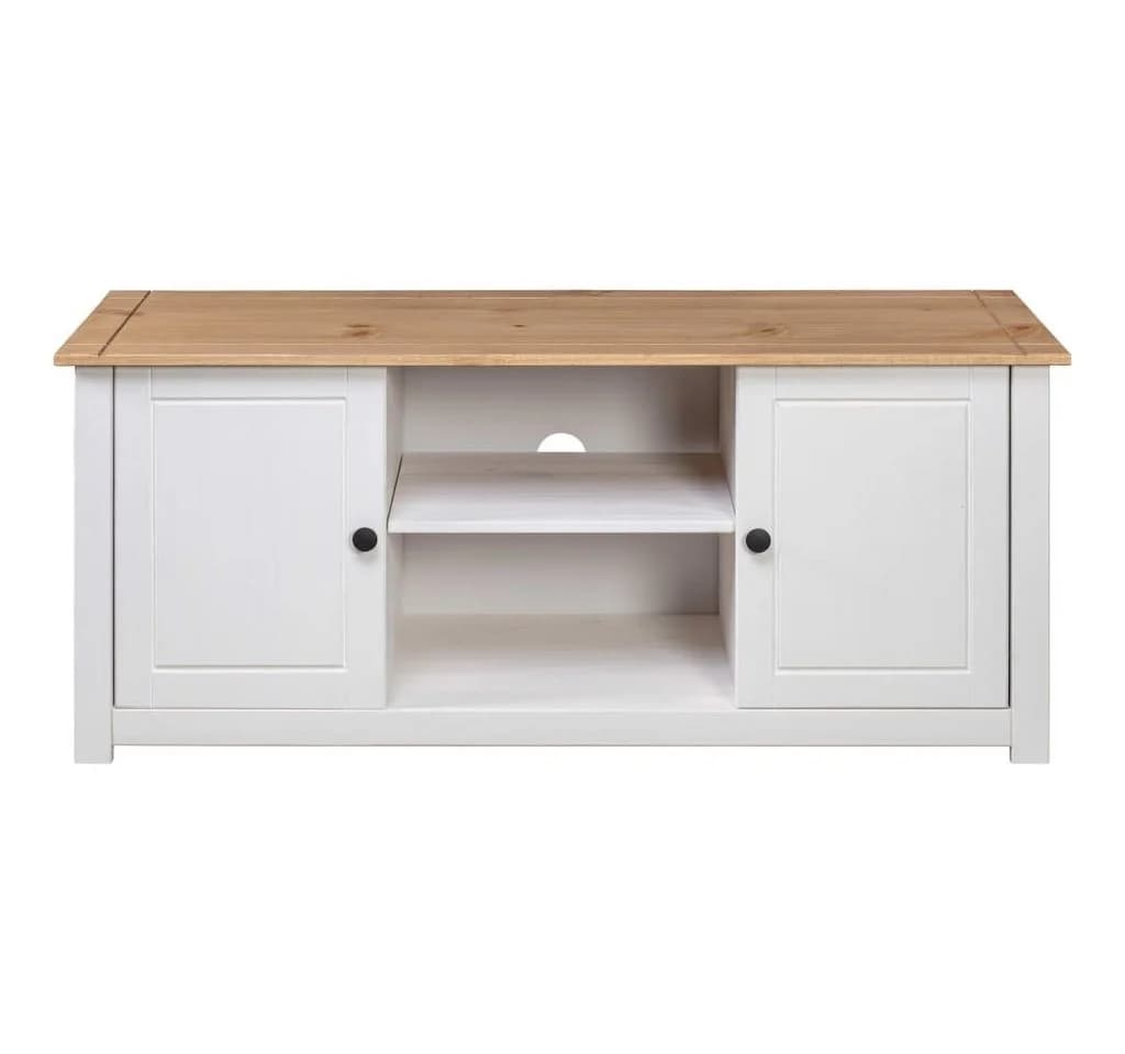 furnicato TV-Schrank Weiß und Naturholz Massivholz Retro-Lowboard - Bild 5