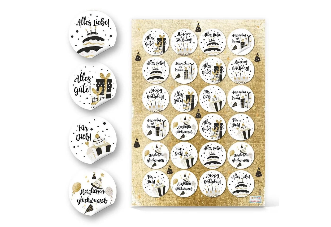 Logbuch-Verlag Geburtstagsaufkleber Glückwunsch Schwarz Weiß Gold 4 cm