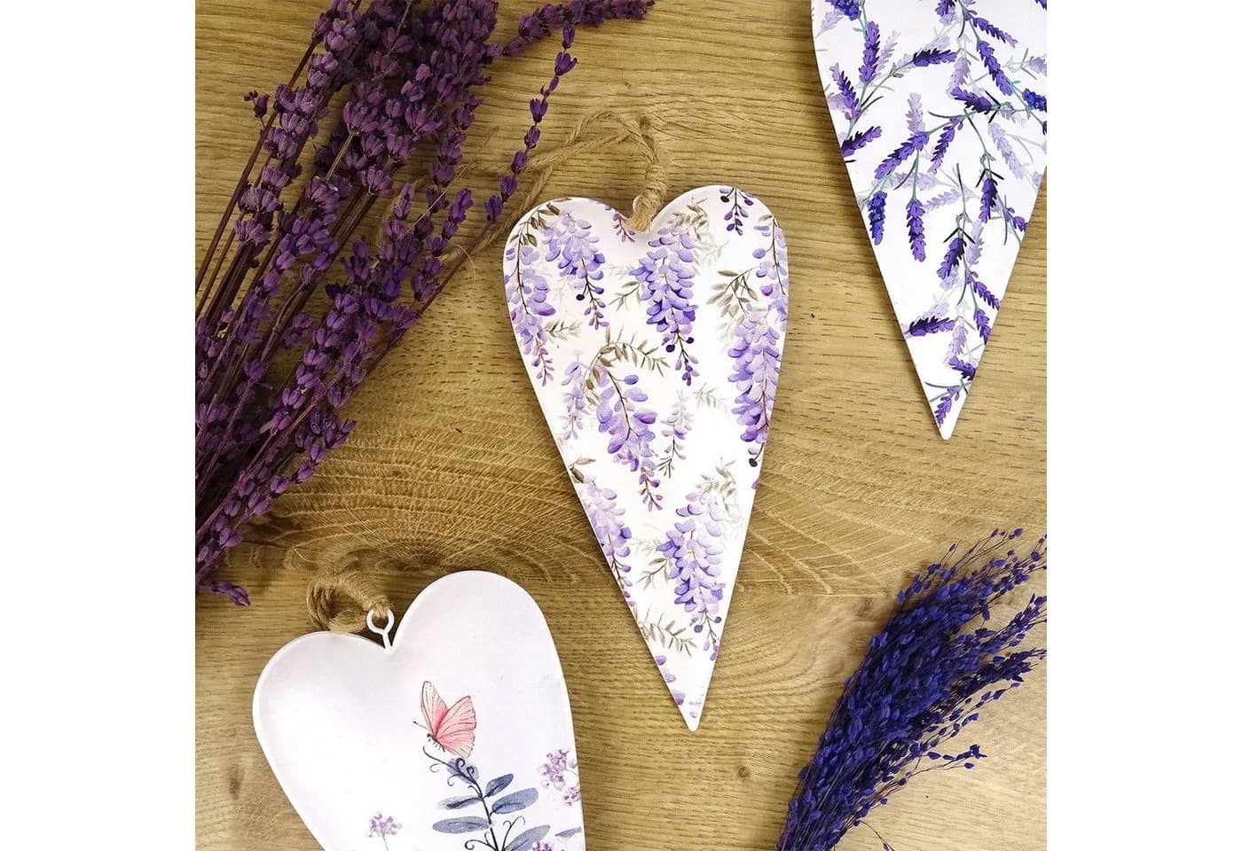 Logbuch-Verlag Dekofigur Metall-Herzen 3er-Set Floral & Lavendel