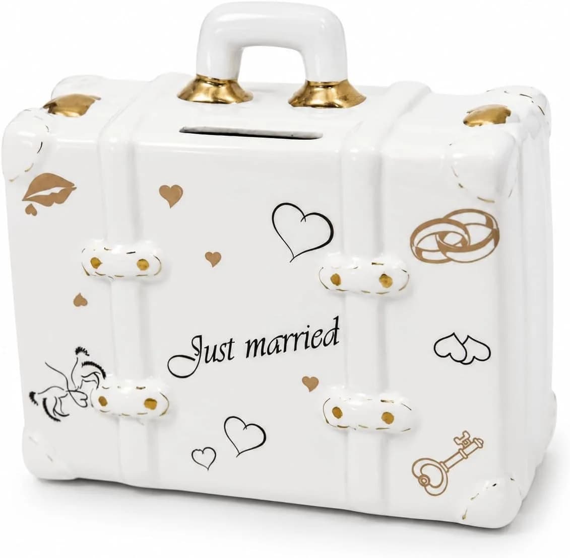 Logbuch-Verlag Spardose Koffer Just Married Weiß Keramik - Bild 2
