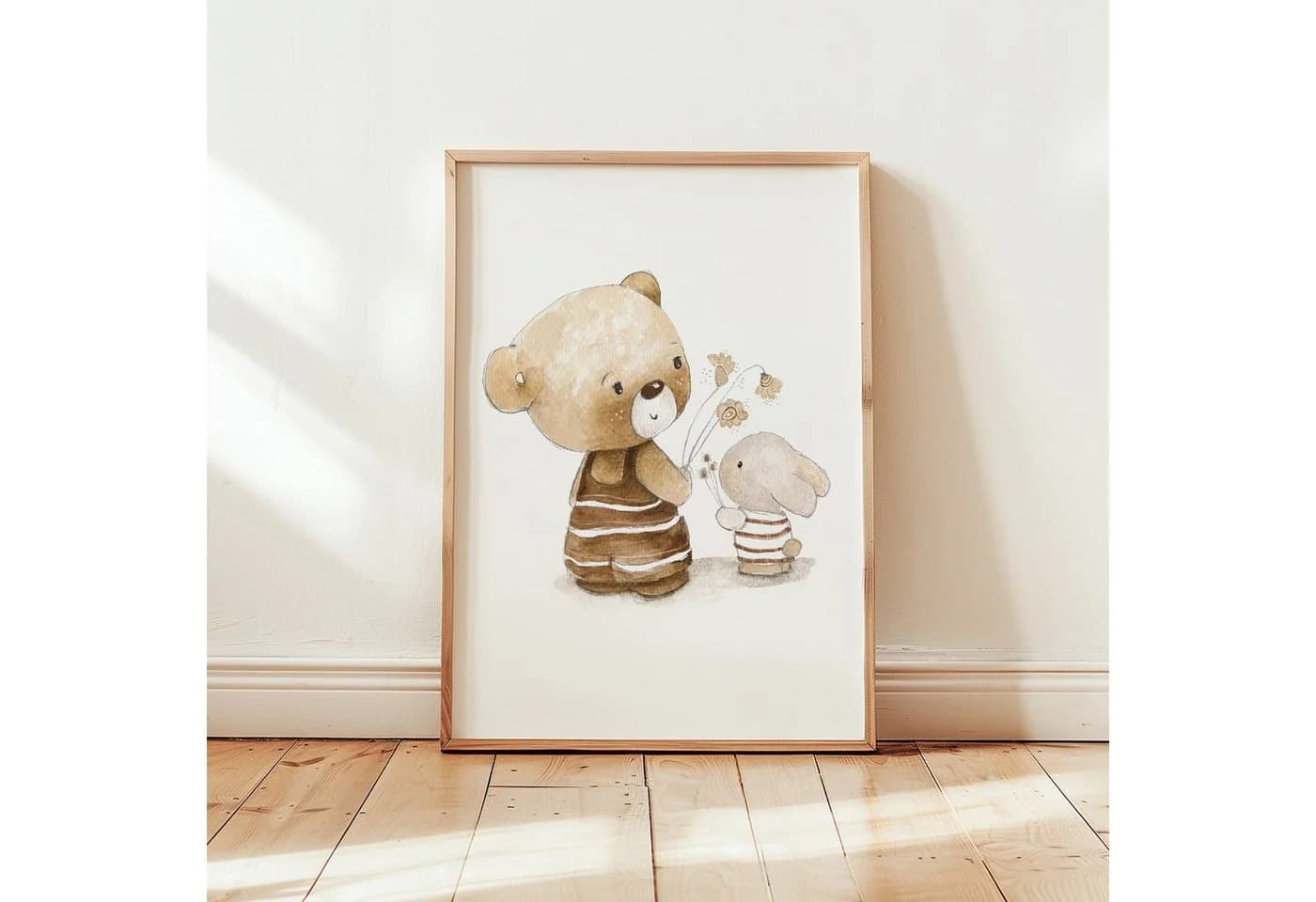 Pipapier Poster Kinderposter "Bär und Hase mit Blumen" DIN A4/A3
