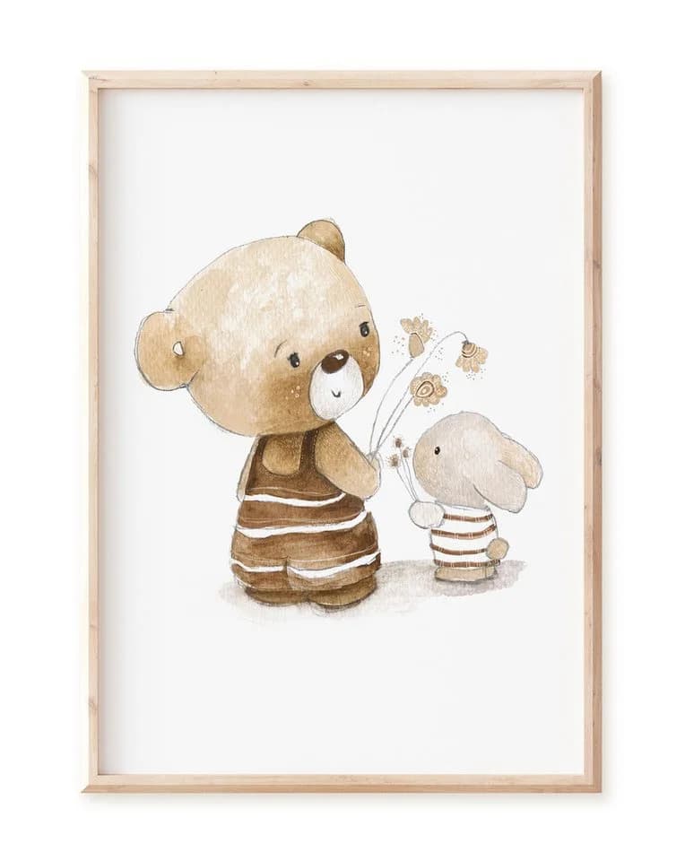 Pipapier Poster Kinderposter "Bär und Hase mit Blumen" DIN A4/A3 - Bild 2