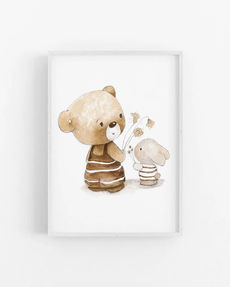 Pipapier Poster Kinderposter "Bär und Hase mit Blumen" DIN A4/A3 - Bild 3