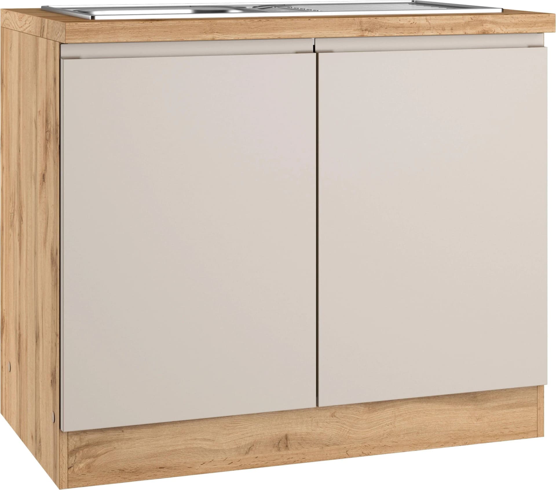 Kochstation Spülenschrank Virginia 100cm Beige/Braun MDF mit Einbauspüle