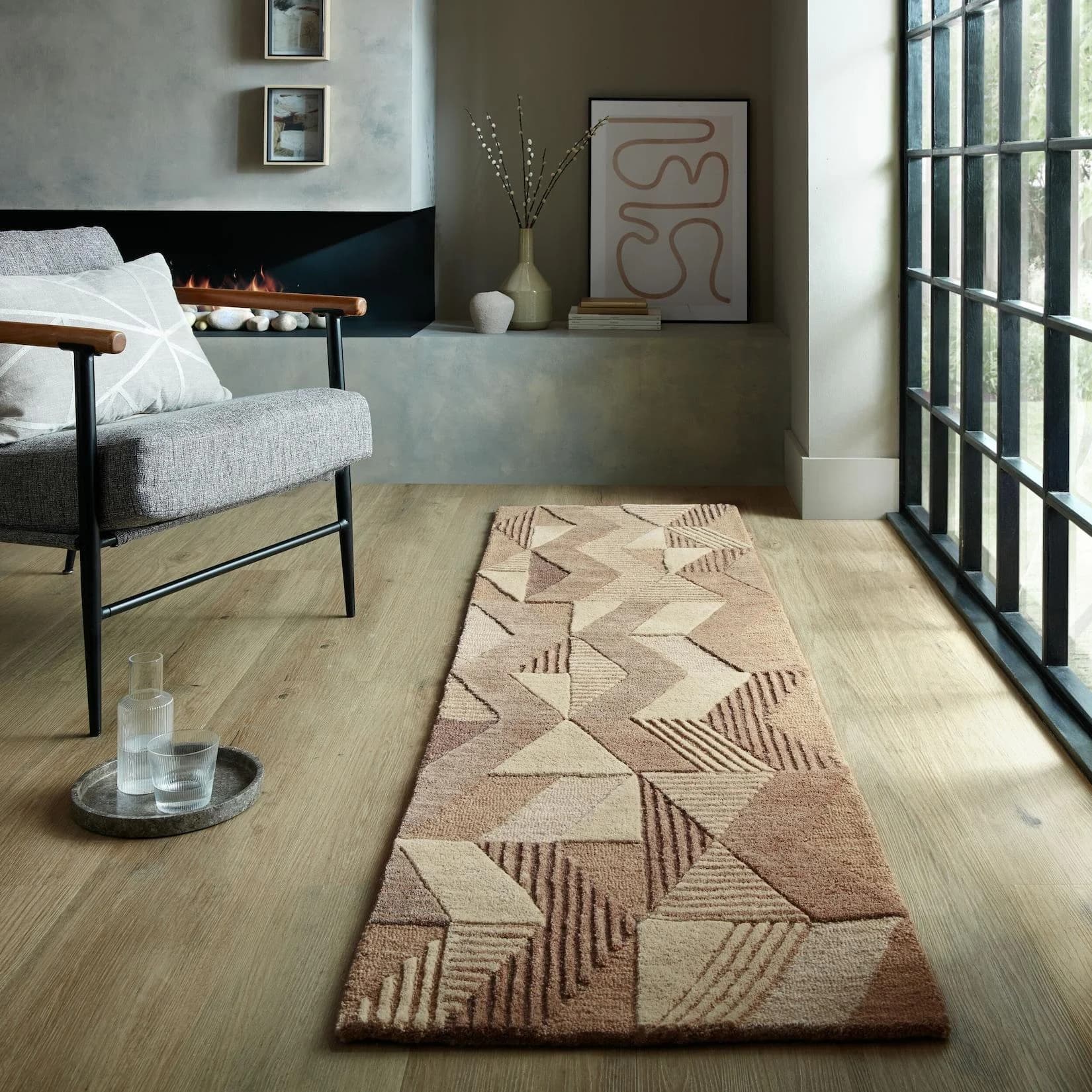 Kadima Design Teppich-Läufer ESK Chevron Grafik Wolle Braun