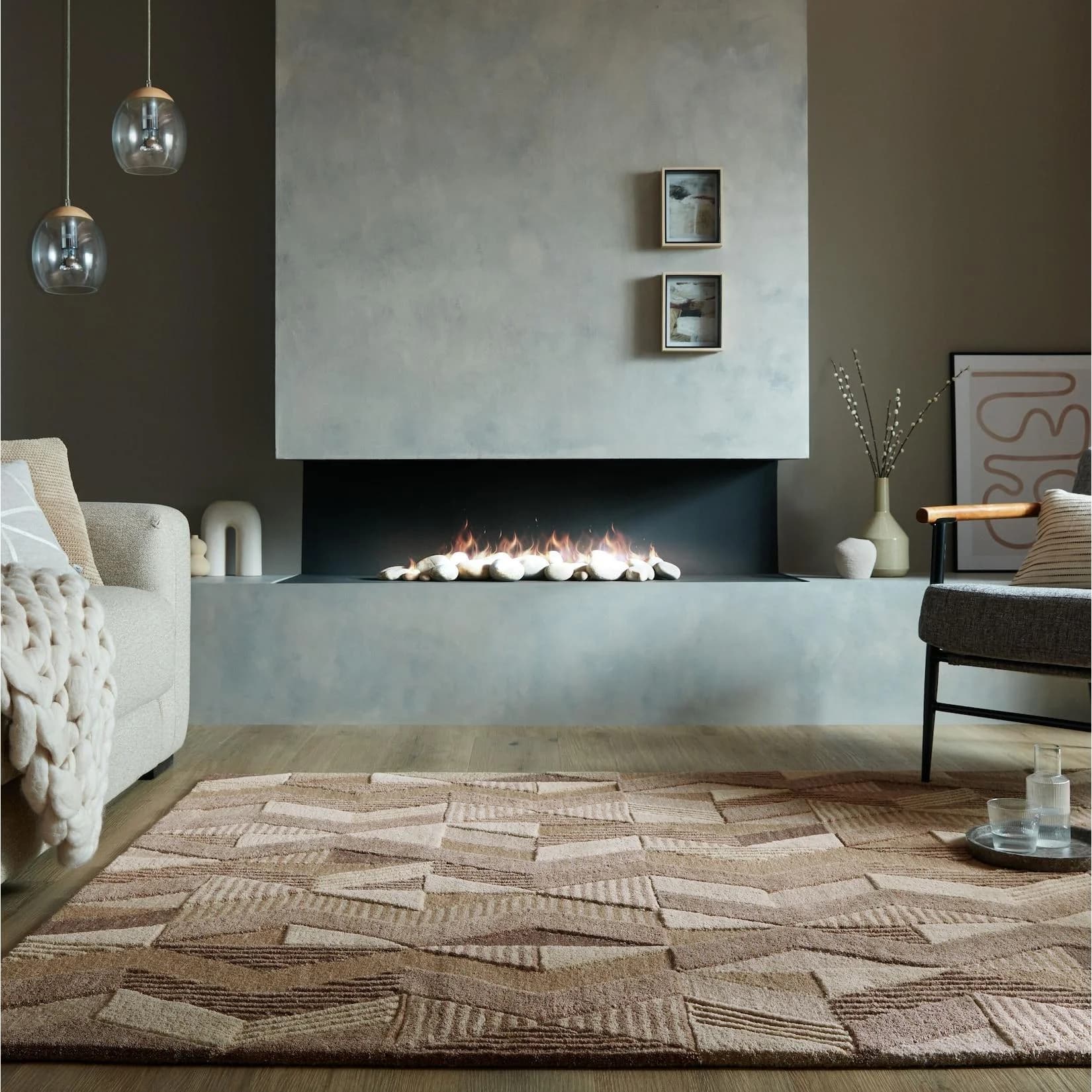 Kadima Design Wollteppich ESK Chevron Grafik Braun