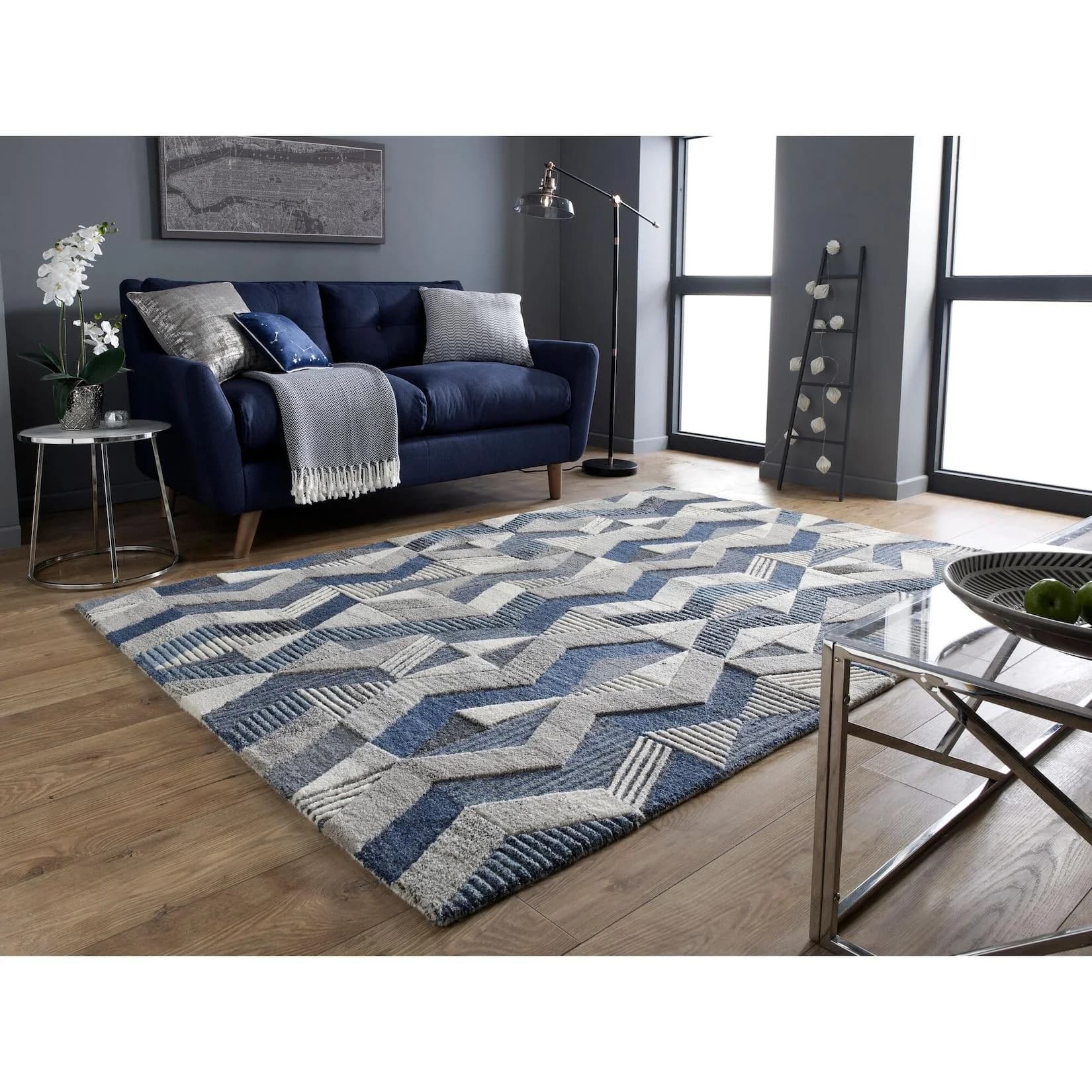 KADIMA DESIGN Wollteppich Blau 120 x 170 cm ESK