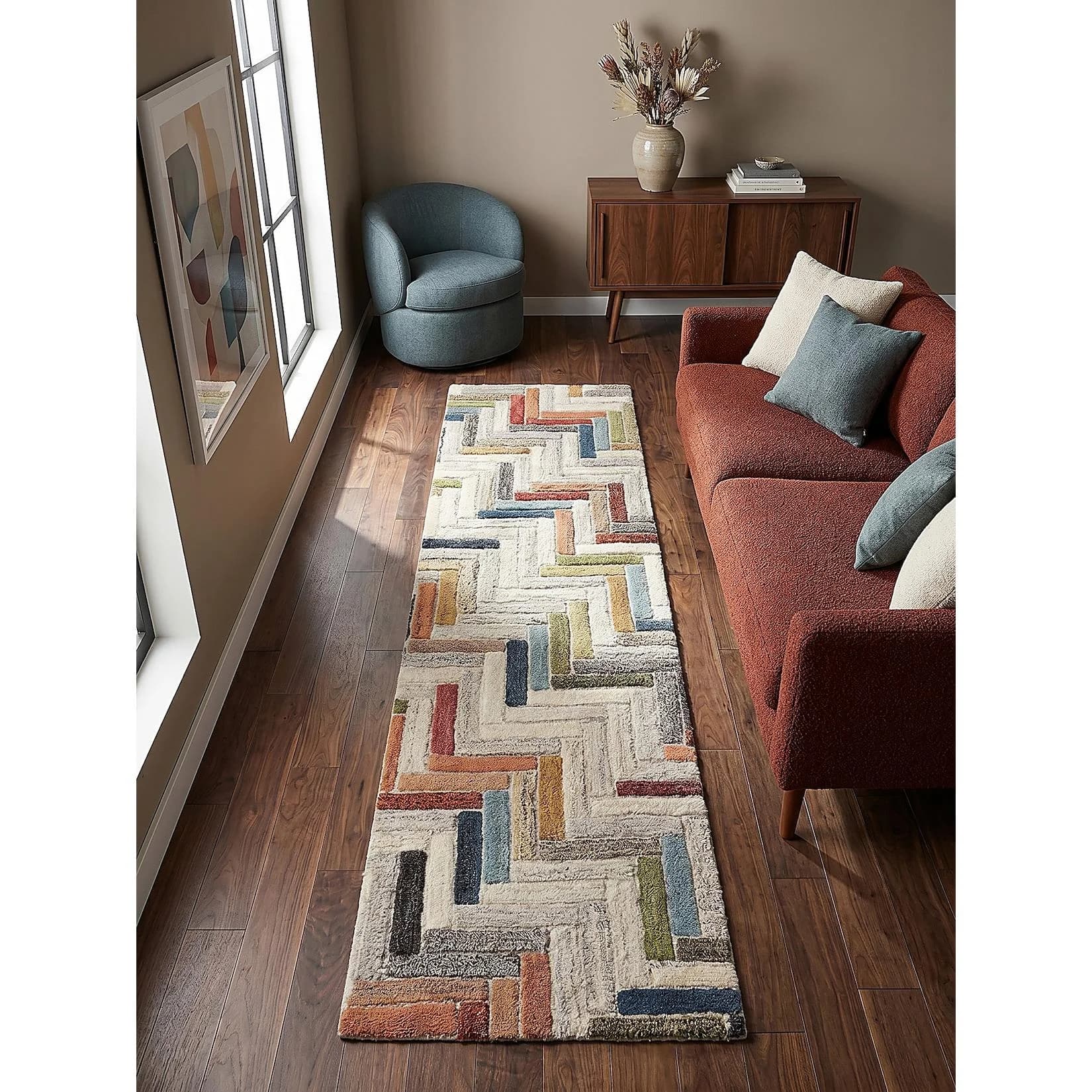 KADIMA DESIGN Teppich-Läufer ESK Parkett-Optik Wolle 60x230 cm Multicolor