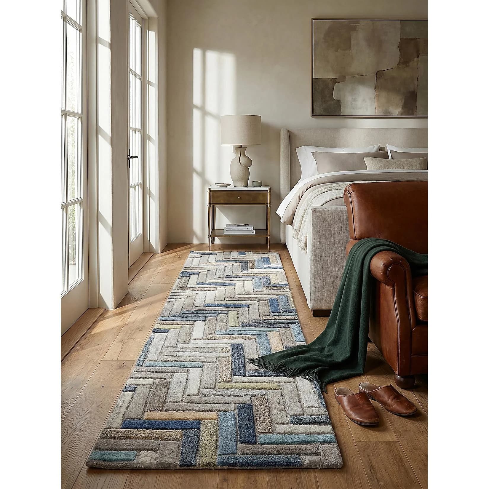 Kadima Design Teppich-Läufer ESK Kurzflor Wolle Multicolor-Blau
