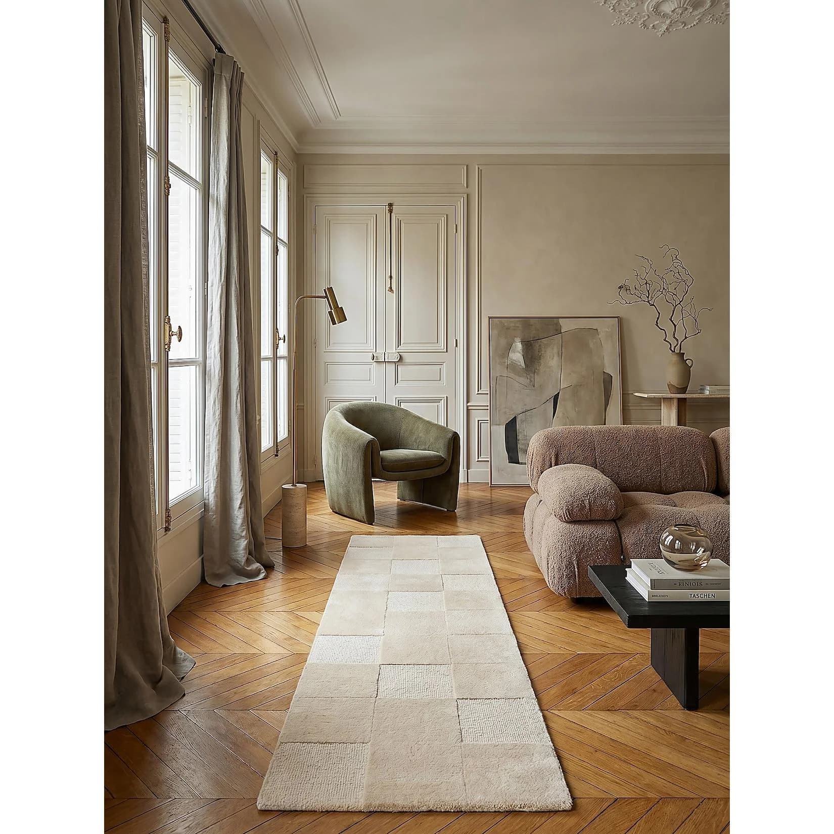 KADIMA DESIGN Teppich-Läufer DEBEN Karo Struktur Wolle Natur