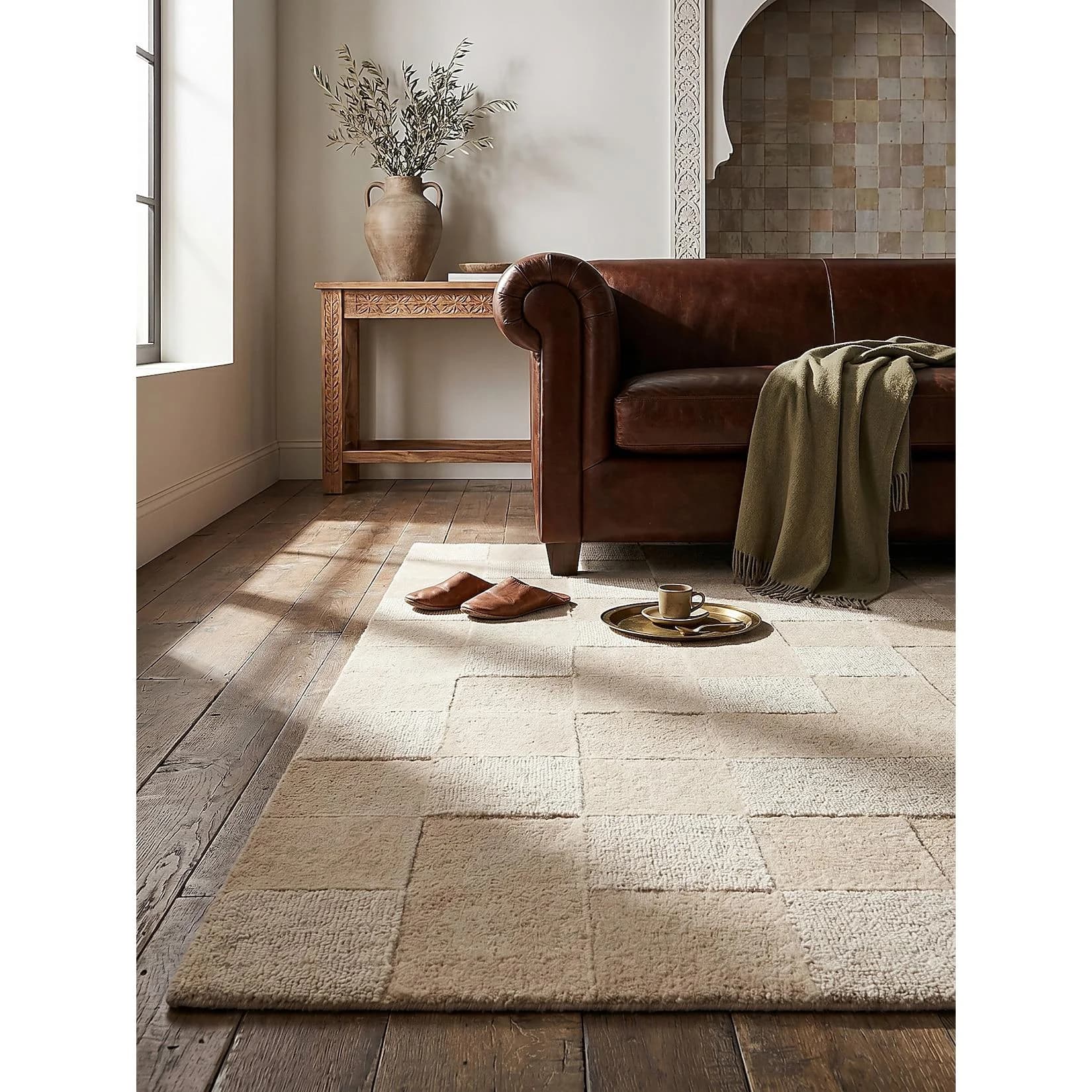 KADIMA DESIGN Designerteppich DEBEN Karo Struktur Wolle 160x230 cm Natur