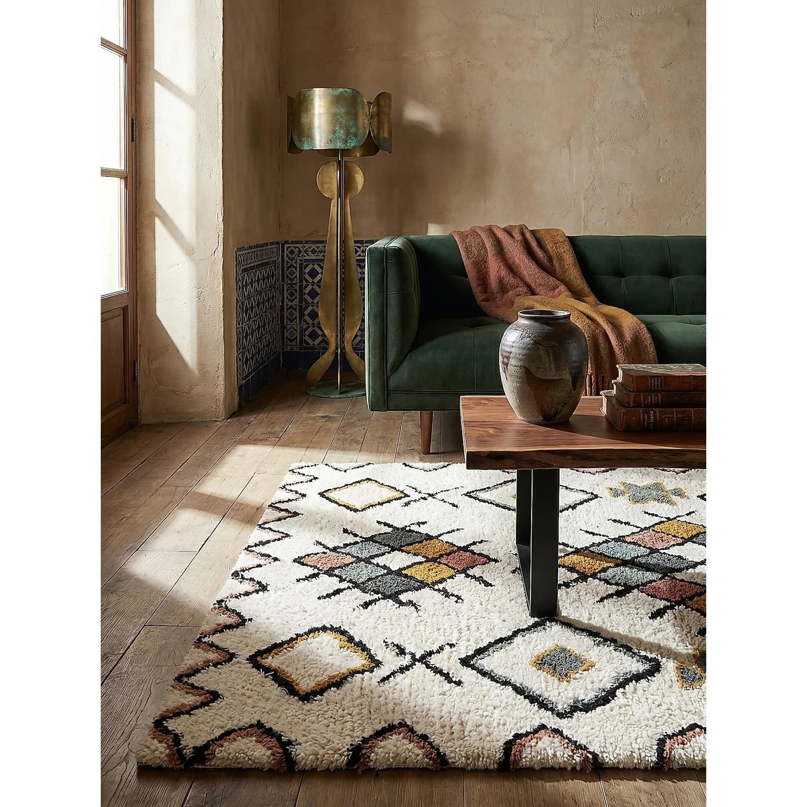 KADIMA DESIGN Teppich Hochflor BRUE Berber Rauten Wolle Multicolor