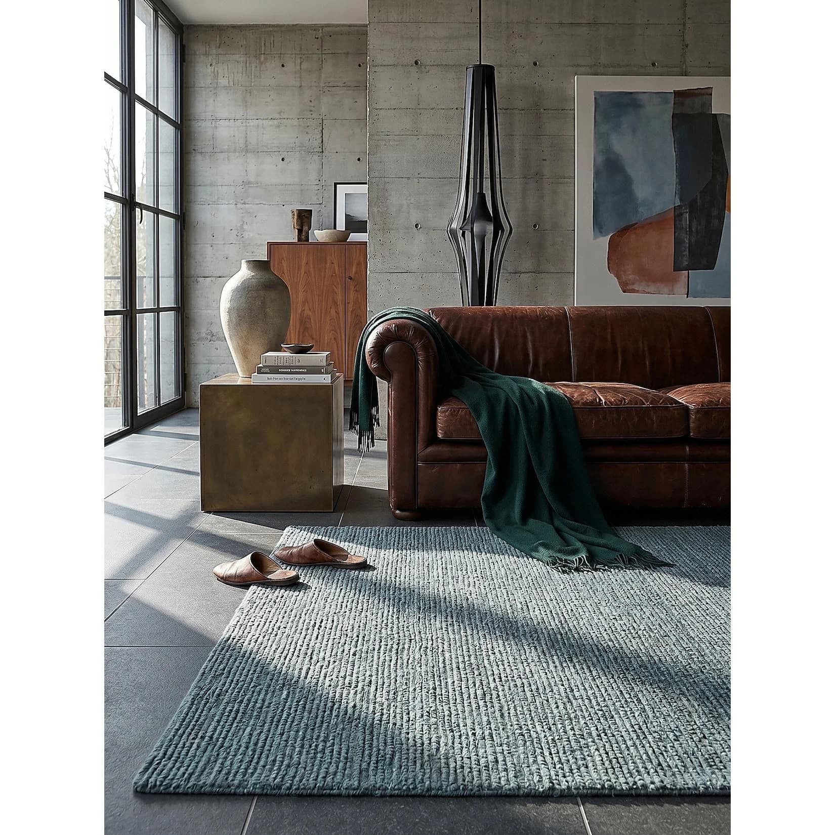 Kadima Design Wollteppich ALNE Türkis Bouclé Kurzflor