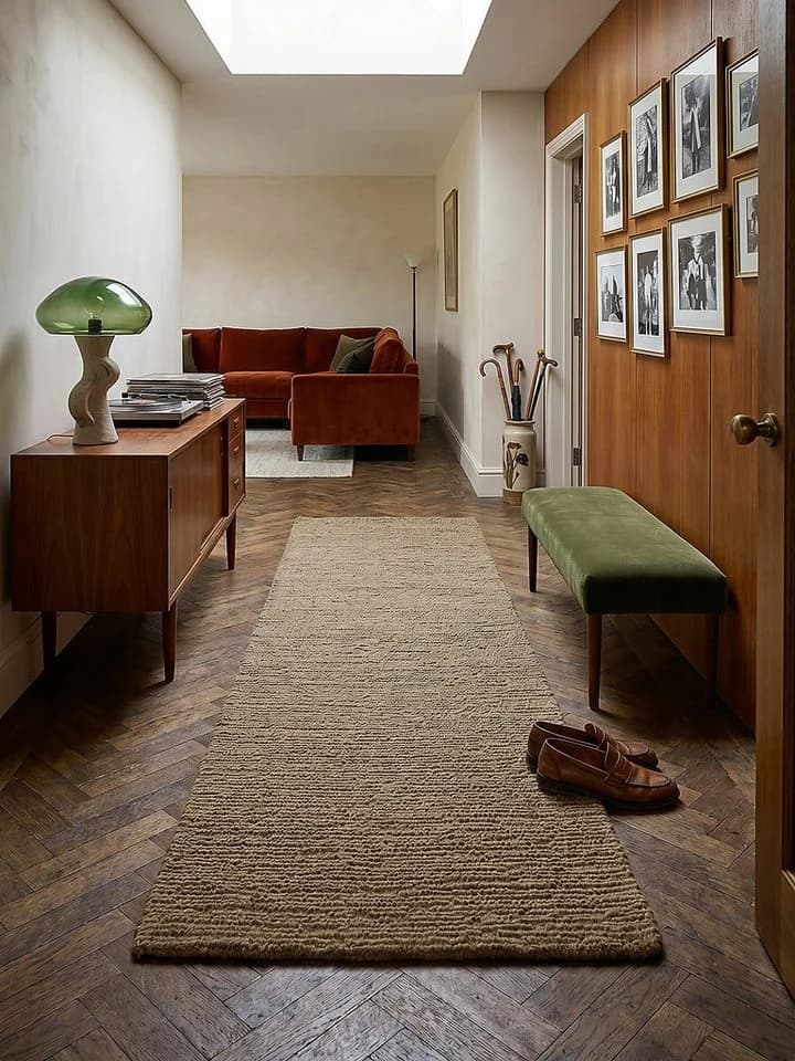 KADIMA DESIGN Wollteppich ALNE Flurläufer Bouclé-Uni Erdtöne