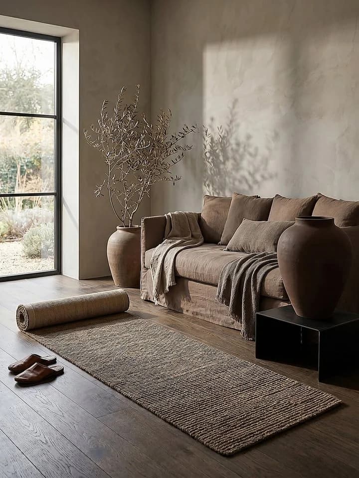 KADIMA DESIGN Wollteppich ALNE Flurläufer Bouclé-Uni Erdtöne - Bild 5