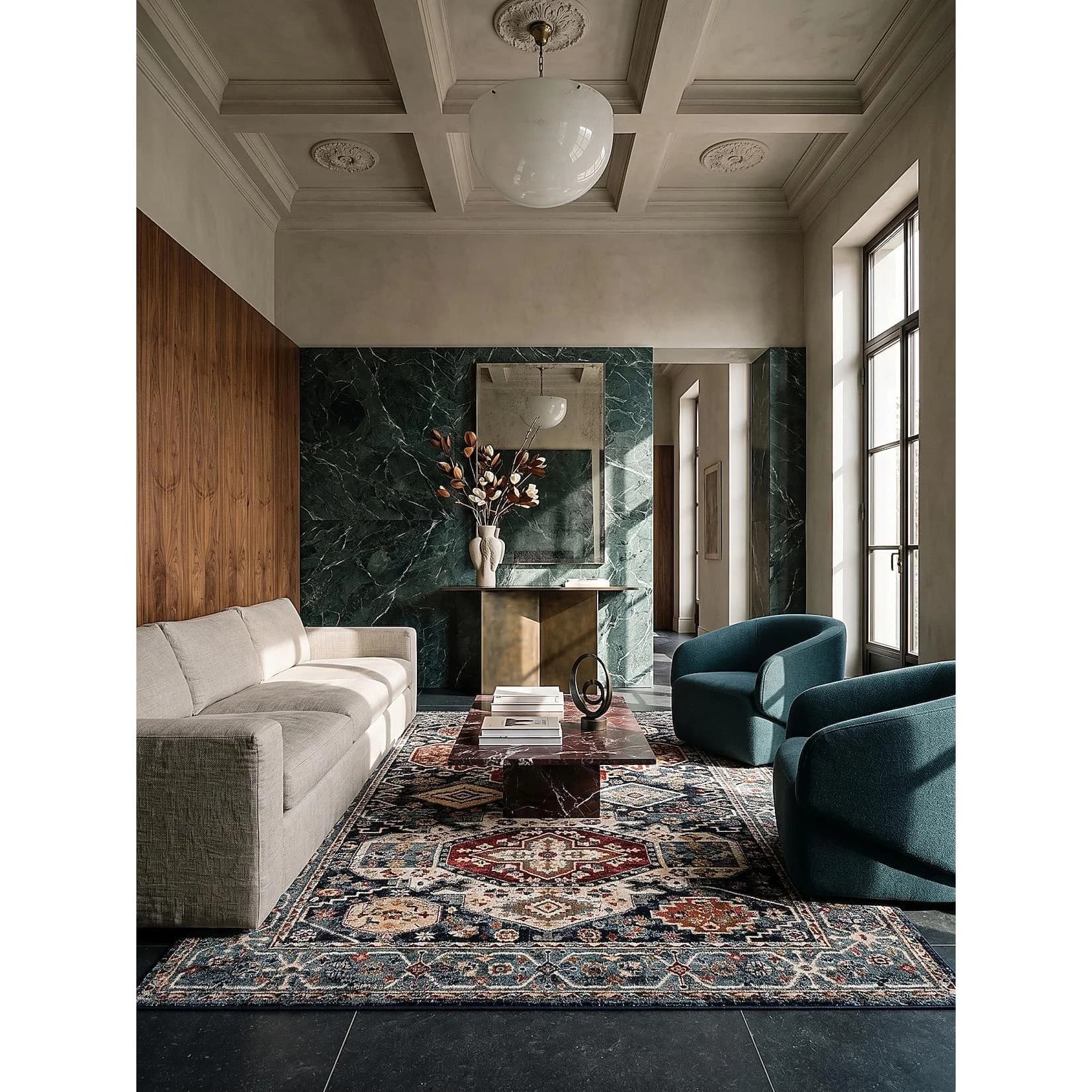 KADIMA DESIGN Wohnzimmerteppich GLAZERT Blau Kazak Muster Polypropylen