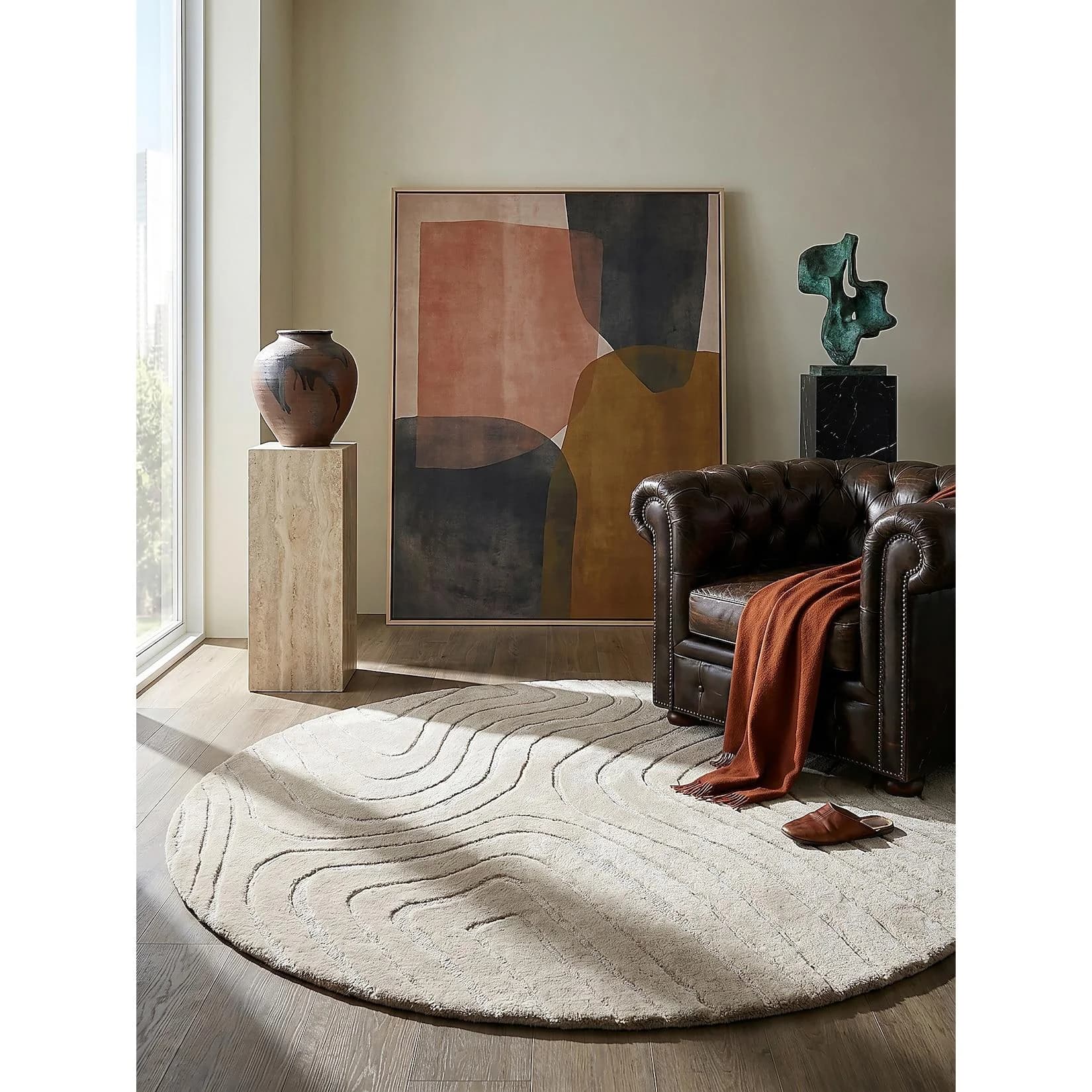 Kadima Design Wohnzimmerteppich LEVEN Beige Wolle Rund
