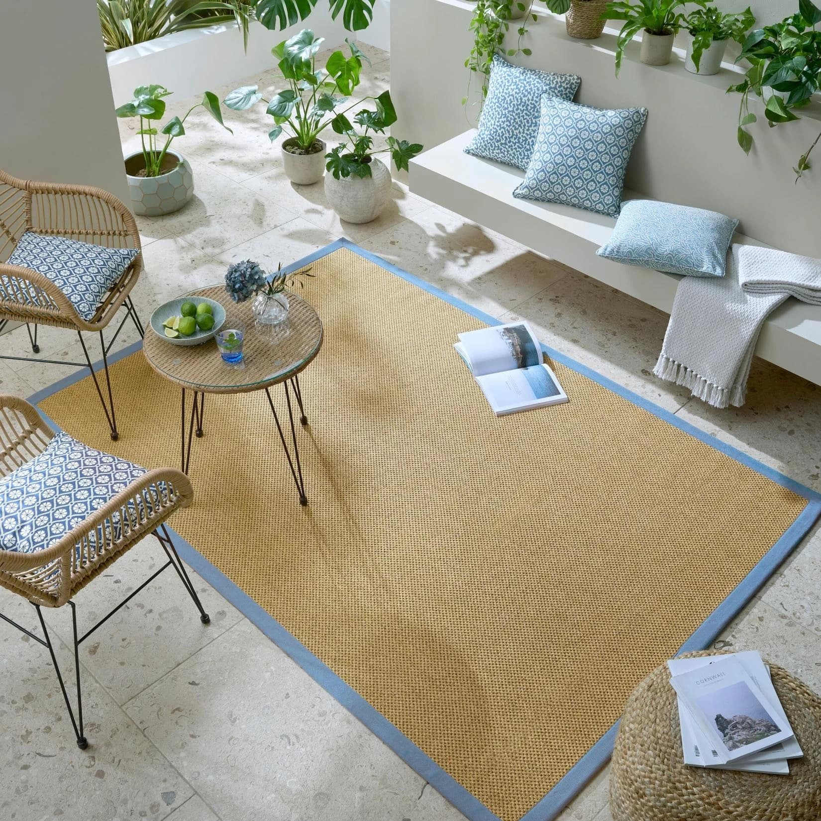 Kadima Design Outdoor-Teppich KEER Natur-Blau Sisal-Optik