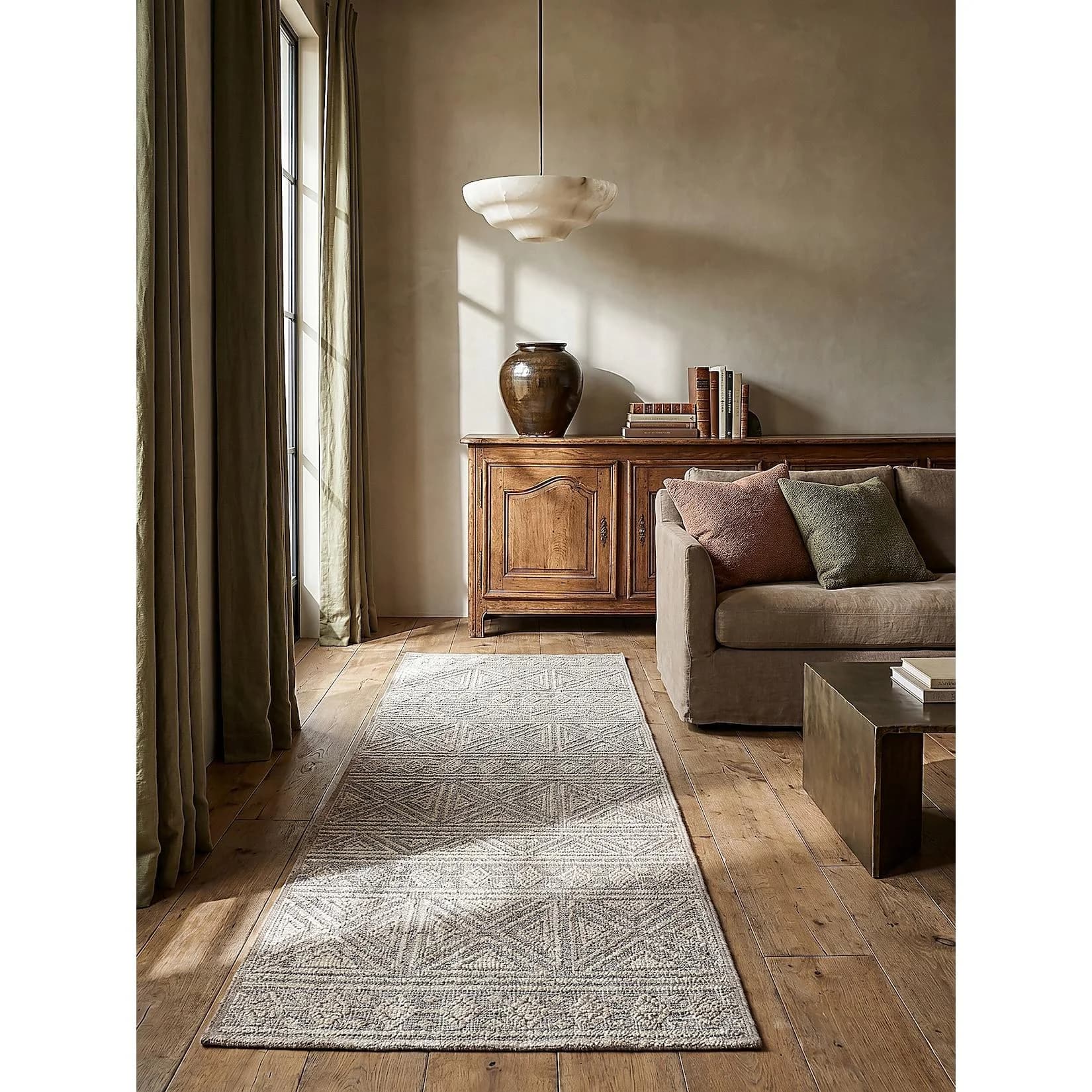 Kadima Design Teppich-Läufer LEAM Grau Ethno Rautenmuster Kurzflor