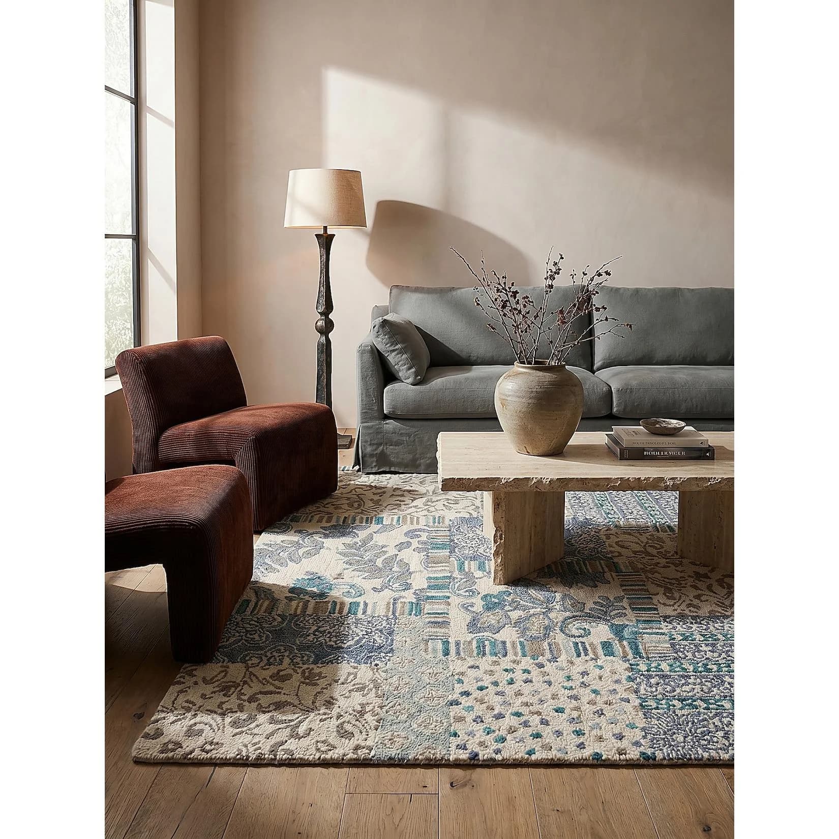 Kadima Design Wollteppich SOAR Blau Patchwork Floral