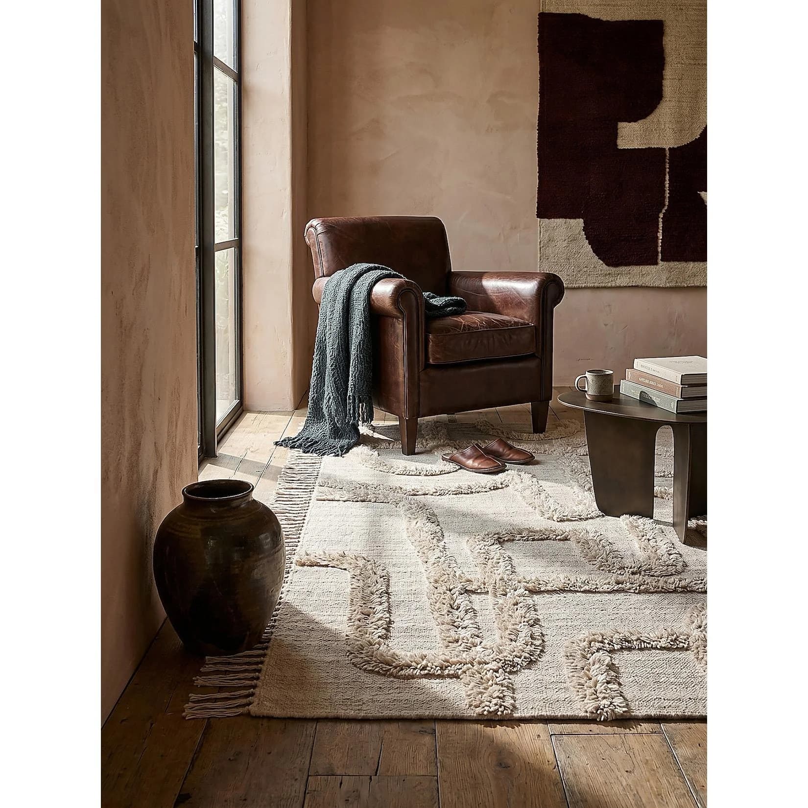 Kadima Design Designerteppich FOWEY Hoch-Tief Relief Wolle Beige